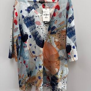 Moffi Multi-Color Abstract Print Tunic - Blue, Pink & Red